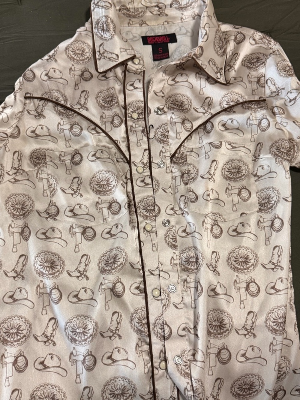 Western-Print Men's Shirt - Beige/Brown